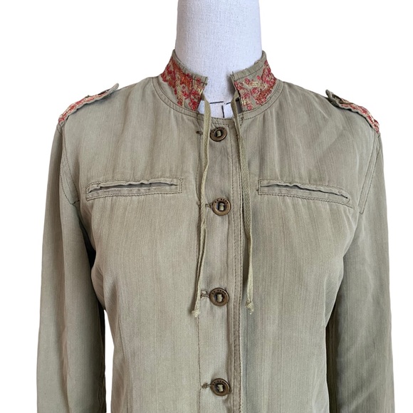 Rare Da-Nang Silk Jacket with Embroidered Sunset Moon Military Small - Picture 3 of 14